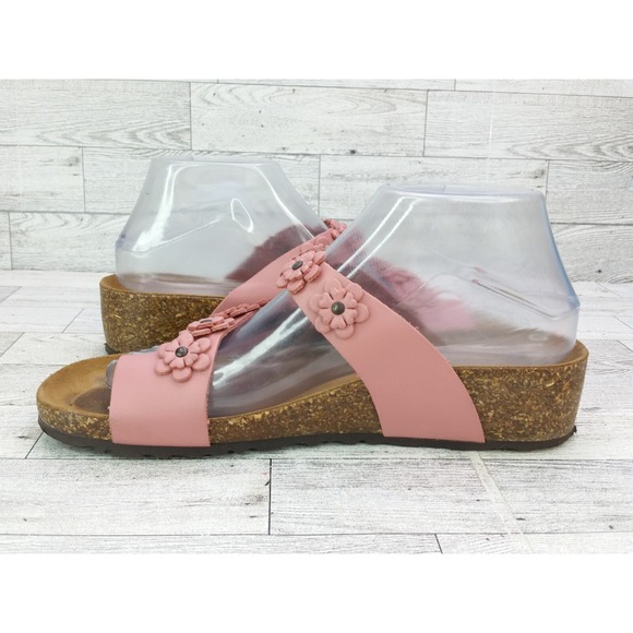 Women's A. Giannetti Sandals Size 7.5 Pink Brown Leather Flowers Floral Shoes - Picture 9 of 12